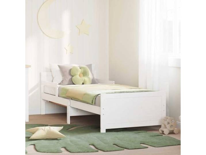 Bettrahmen Mit Kopfteil Weiß 80 x 200 cm Kiefernholz Stabiler Lattenrost, Modernes Design, Pflegeleicht, Für
