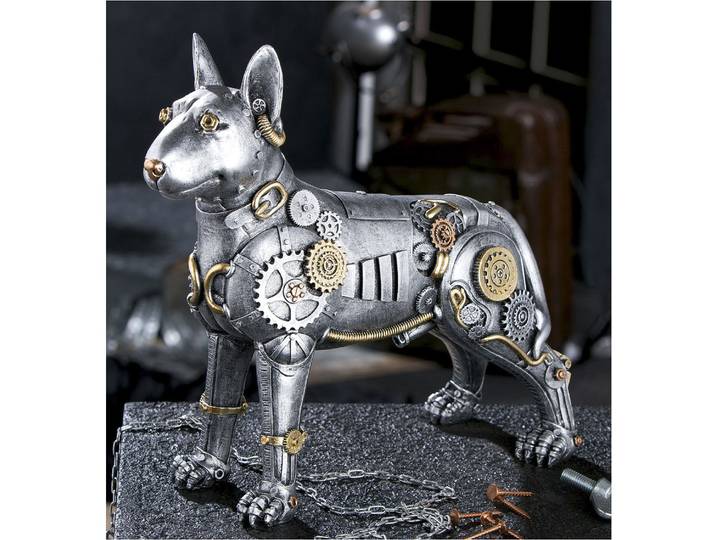 Tierfigur CASABLANCA BY GILDE Skulptur Steampunk pitbull , silber (silberfarben), B:13,5cm H:29cm T:31cm, Kunstharz, Dekofiguren, Tierfigur