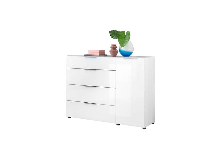 Kommode 4 Schubladen - weiß - Glasfront - 135 cm - SANTORIN