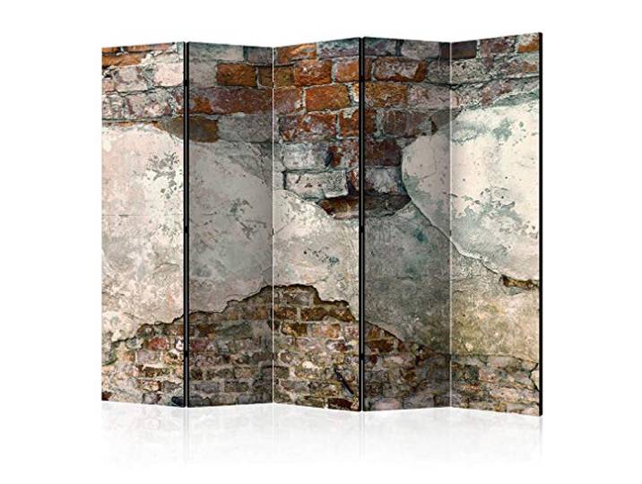 decomonkey Paravent Raumteiler Innen Ziegel Beton, 225x172 cm, 5-teilig Beidseitig, Mauer, Wohnzimmer, Room Divider, Wall, Raumteiler Stehend, Trennwand, Sichtschutz, Spanische Wand, Holz