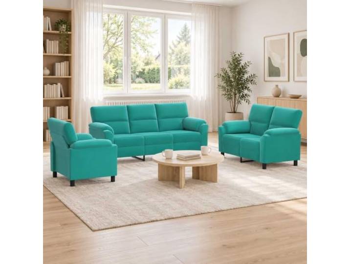 Sofa-Set 3 pcs Türkis Samt mit Metallrahmen Kissenrücken-Design,konische Beine,weicher Samtstoff,Metallrahmen,leicht zu pflegen