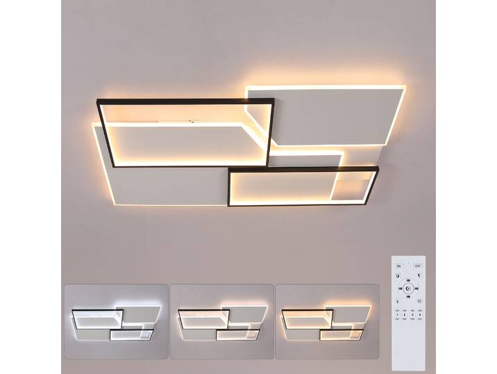 Plafonnier LED rectangulaire dimmable 80W noir avec télécommande pour salon et chambre à coucher, plafonnier LED moderne
