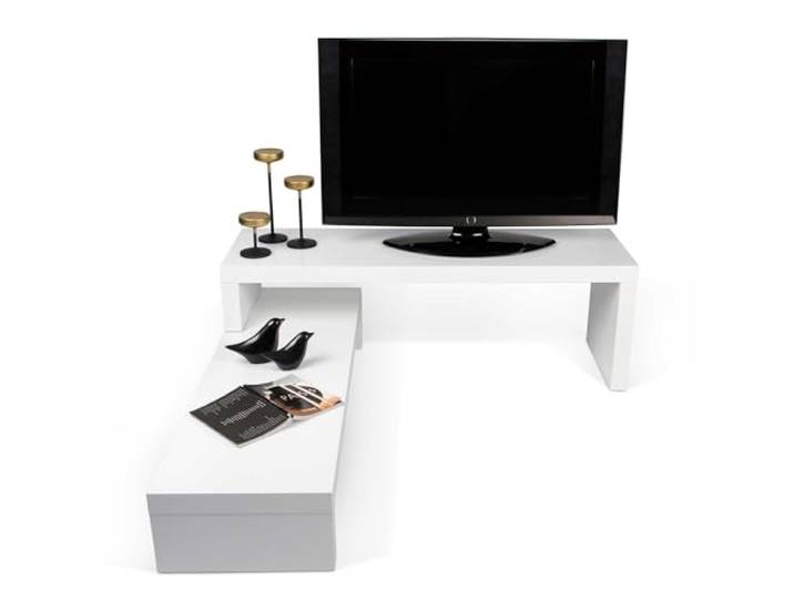 TEMAHOME Cliff 120 TV Tisch, minimalistisches Design, Echtholzfurnier, einfache Montage Holz weiss lackiert L125/ 235xB38xH20/40 cm, Weiß