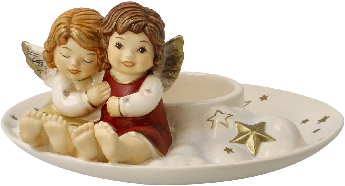 Goebel Kerst Decoratief beeld Engel Kaarsenhouder Avondrust Aardewerk Hoogte: 13 cm