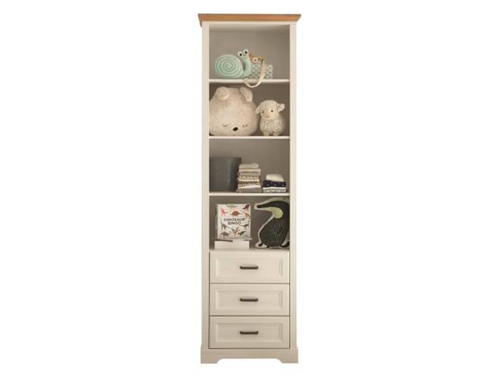 Lomadox Standregal, 3 Schubkästen, Landhausstil, Pine weiß mit Eiche