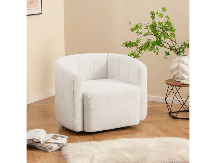 Fauteuil Salon Relaxation COSTWAY Pivotant à 360° en Forme de Tonneau en Velours Charge Max.: 160 KG