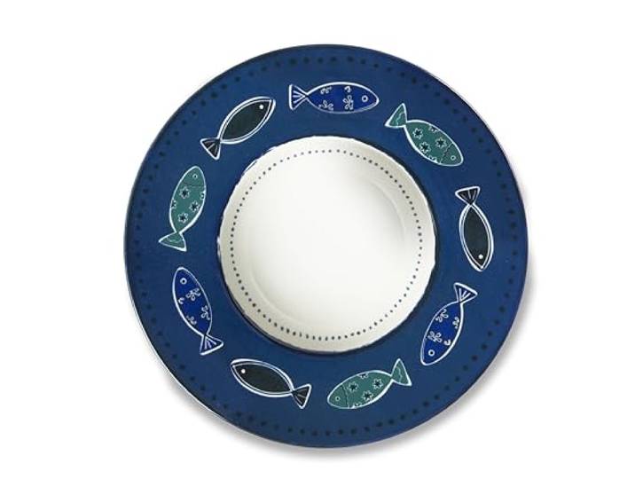 Excelsa Ocean, Set mit 6 Suppentellern aus Keramik mit Fisch-Dekor, Blau und Weiß