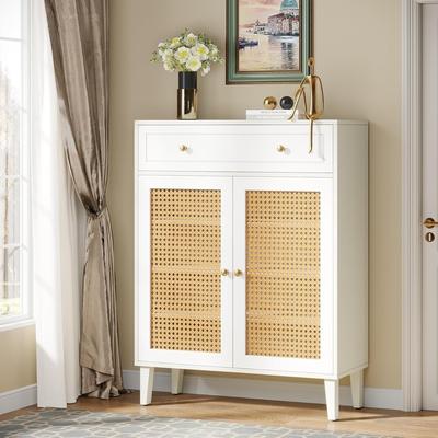 YUZHOU 44-Inch Shoe Storage Cabinet, Boho Organizer with Doors and Drawer