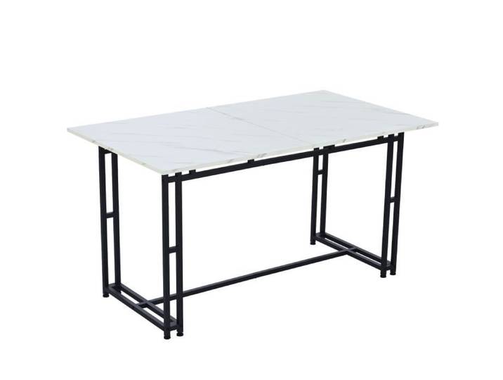 Table à manger MODERNLUXE - plateau effet marbre - pieds noirs en métal - 120x70cm
