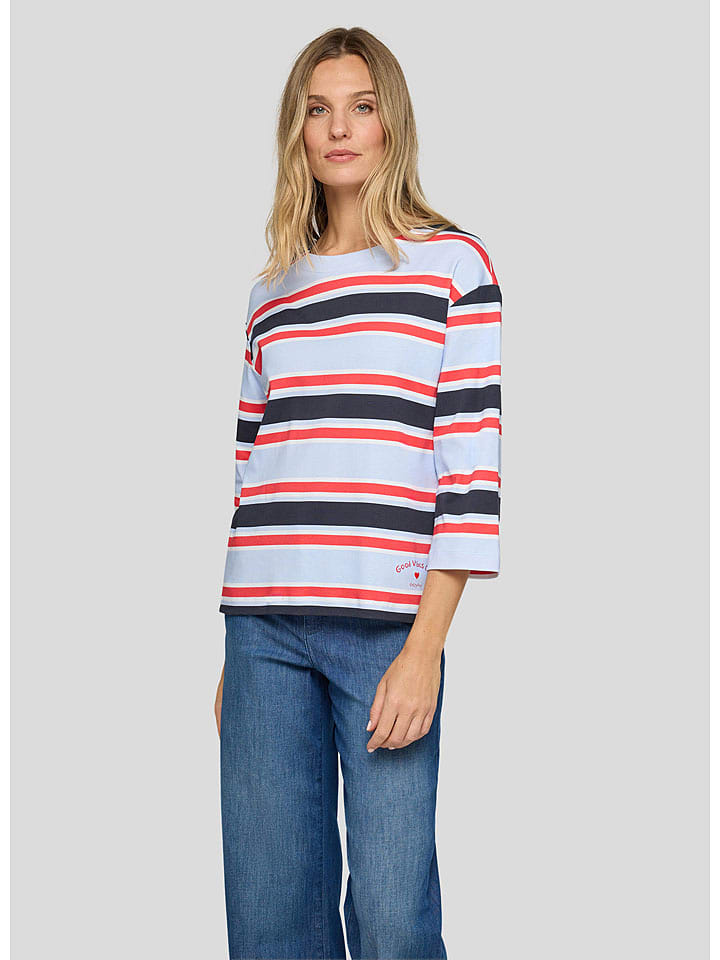 Rabe Longsleeve in Hellblau/ Dunkelblau/ Rot - 40