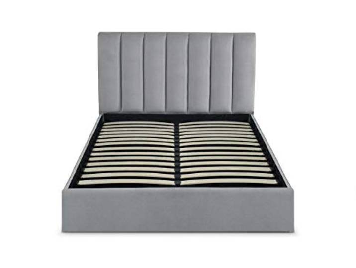 Menzzo Songe Bett mit Stauraum + Lattenrost, Samtbezug Silber 140cm