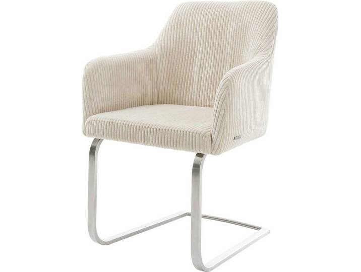 DELIFE Polsterstuhl Greg-Flex, Freischwinger flach Edelstahl Cord Beige Taschenfederkern