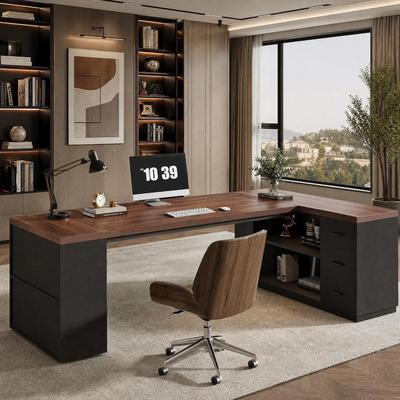 YUZHOU 87-Inch L-Shaped Executive Desk, Modern Office Desk with Drawers