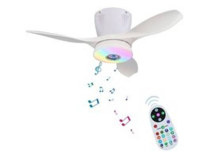 Plafonnier ventilateur LED 54 cm avec haut-parleur Bluetooth lumière RGB dimmable contrôle APP et télécommande pour chambre