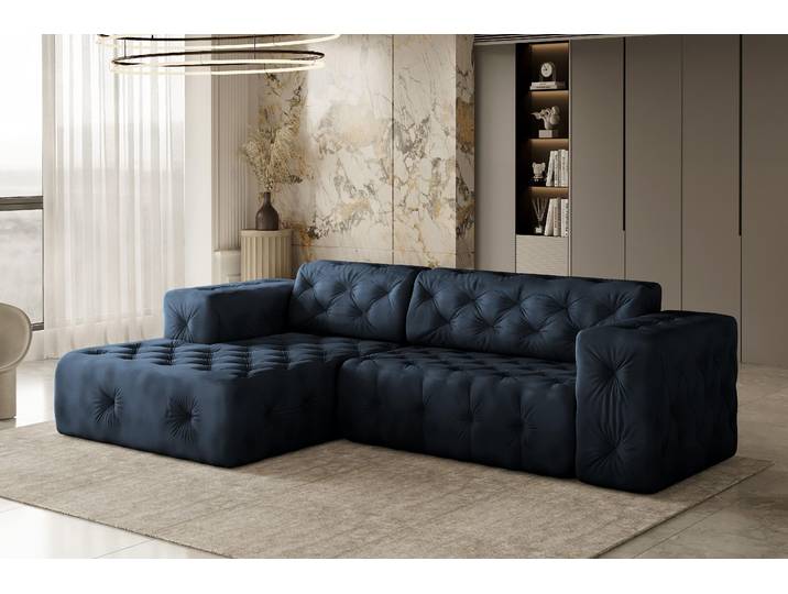Kaiser Möbel Ecksofa, stark gesteppt, weich, elegant LUX stoff Whisper Links Blau