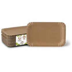 BIOZOYG 250 Stück Einwegteller 13 x 20 cm Pappteller, biologisch abbaubar, braun, rechteckig, recyclingfähig, robust Bioteller, Einweggeschirr