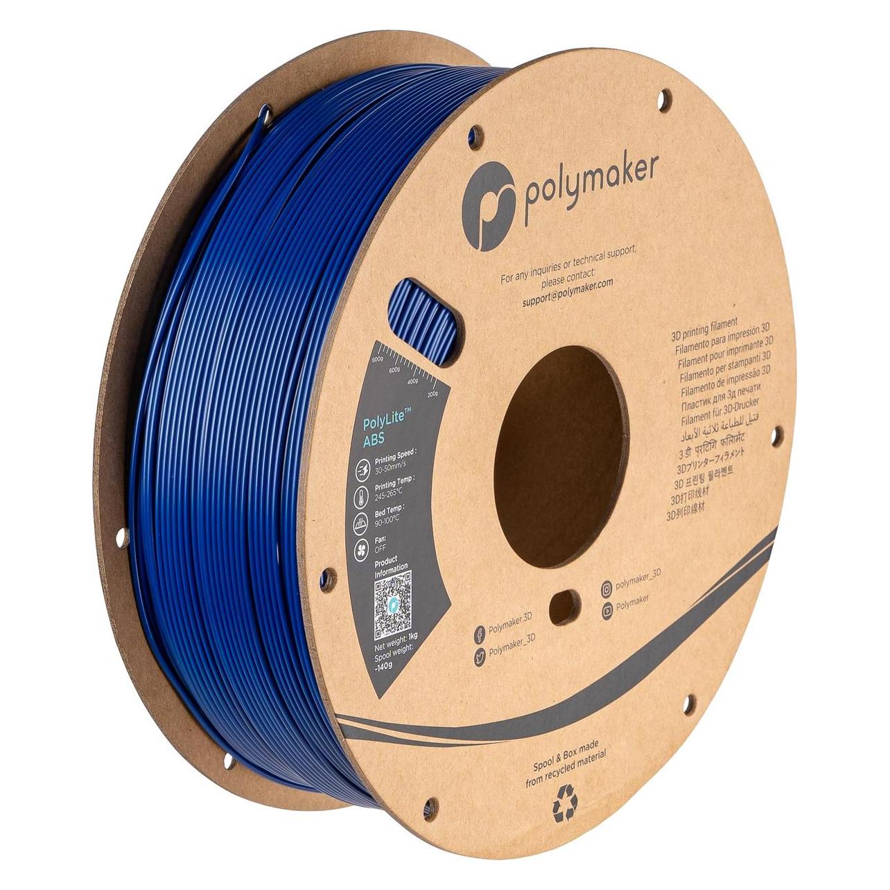 Polymaker PE01007 PolyLite Filament ABS geruchsarm 1.75 mm 1000 g Blau 1 St. (ABS, 1000 g, 1.75 mm) (PE01007)