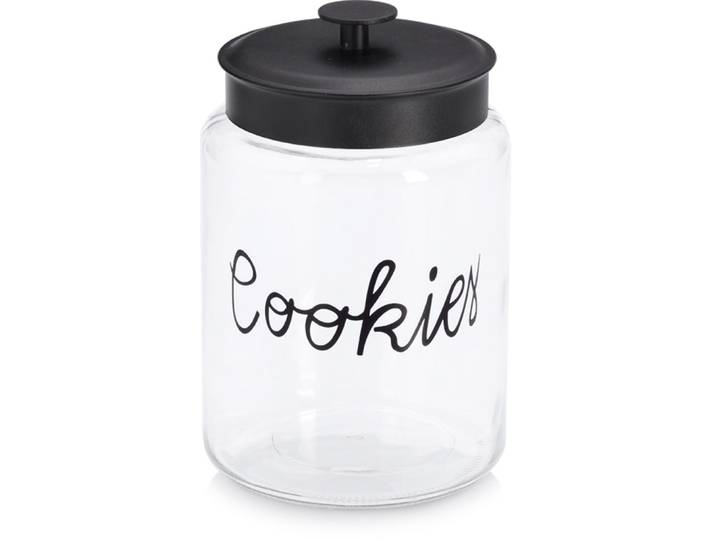 Vorratsglas ZELLER PRESENT Cookies mit Metalldeckel , transparent (transparent, schwarz), H:26,4cm Ø:17,3cm, Glas, Metall, Lebensmittelaufbewahrungsbehälter, Vorratsglas, Keksglas, luftdicht