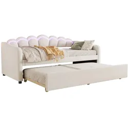 STILVORA Tagesbett 90x200 Ausziehbett Rollbett Schlafsofa Samt MDF LED-Beleuchtung komfortabel modern minimalistisch Beige