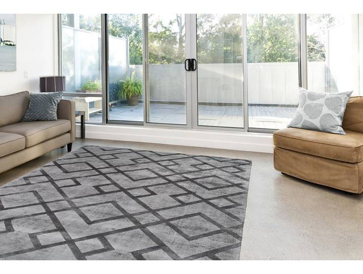 Teppich KAYOOM Luxury 310 Gr. 2, grau (anthrazit), B:80cm H:13mm L:150cm, Viskose, Teppiche, Teppich, Wohnzimmer