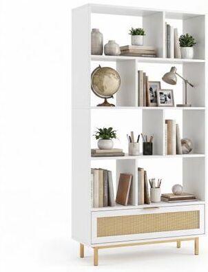 Costway 64 inch 6-Tier Tall Wooden Bookcase with 8 Open Cubes-White