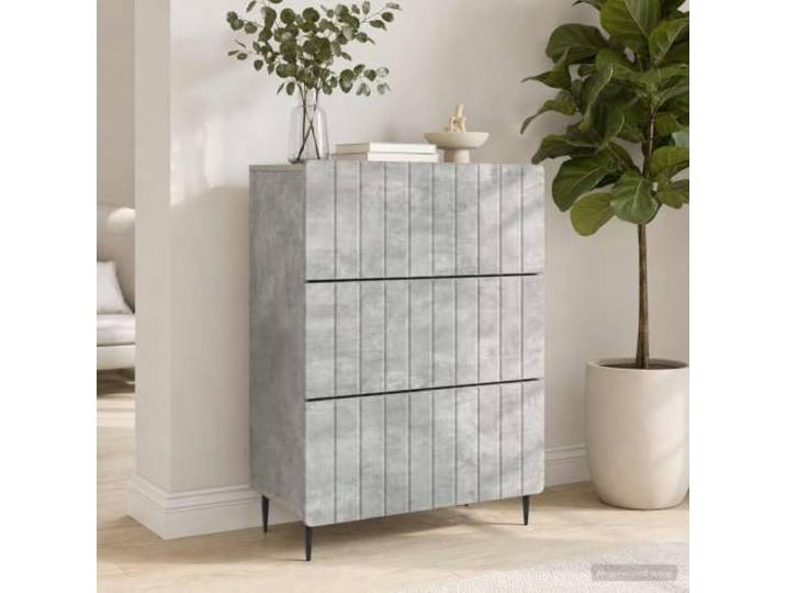 HPUYRFG Schubladenschrank Holzwerkstoff Betongrau 66 x 34,5 x 92 cm Modernes Streifenmuster, stabile Eisenbeine, pflegeleichte Oberfläche, vielseitig nutzbar