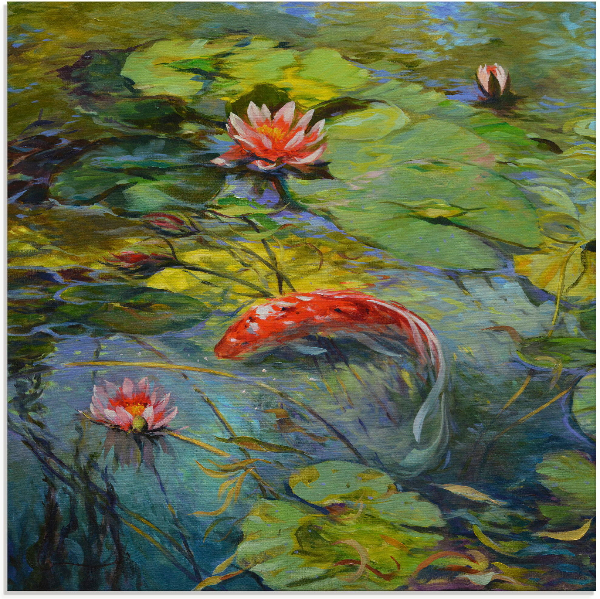 Glasbild ARTLAND "Roter Koi", grün (farbe bild(er): grün), B:40cm H:40cm, Bilder, Glasbild, in verschiedenen Grössen farbe bild(er): grün B/H/T: 40cm x 40cm, Glasbild Wassertiere quadratisch, 1 Stk.