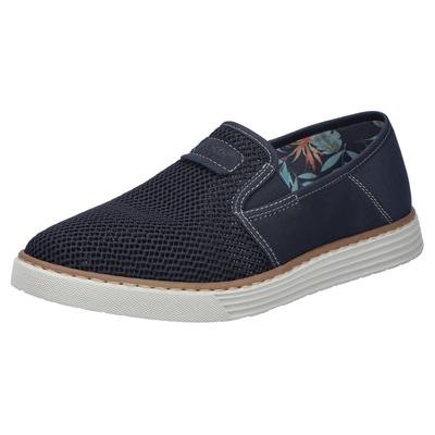 Slipper RIEKER, Herren, Gr. 43, blau (dunkelblau), Lederimitat, Textil, Schuhe Slipper, Espadrilles, Sommerschuh mit kontrastfarbenen Ziernähten