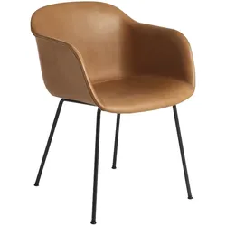 Muuto Fiber Armchair, tube base, refine leder cognac / schwarz