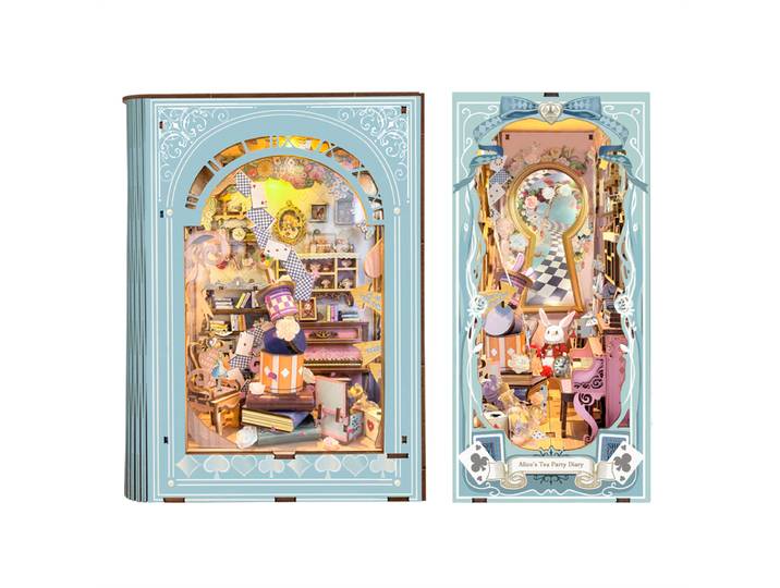 Nouveau bricolage bois livre coin Figurines Miniatures princesse thé fête serre-livres lumière pour amis cadeaux d'anniversaire décor à la maison artisanat