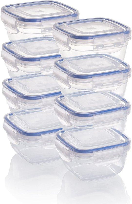 Benza Ibenzoa 8-delige set vierkante vershoudbakjes, 275 ml, transparant, stapelbaar, luchtdicht en lekvrij