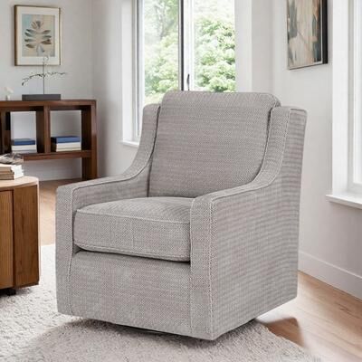 "28.5"" Chenille Swivel Accent Chair with Curved Arms and Metal Swivel Base and Removable Seat Cushion and No Assembly"