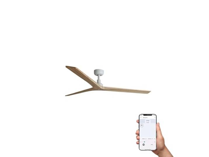 Faro Klim Großer Deckenventilator mit 3 Flügeln, mattweiß, Eichenholz, Tuya Smart System