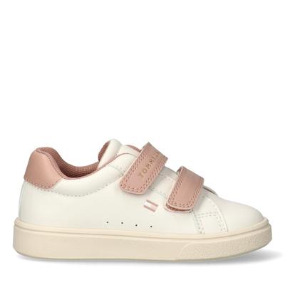 Sneaker TOMMY HILFIGER, Mädchen, Gr. 27, rosa (natur), Lederimitat, Schuhe Sneaker, Freizeitschuh, Halbschuh, Klettschuh mit Kontrastbesatz