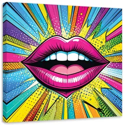 WANDBILD, Rote Lippen im Pop Art Stil