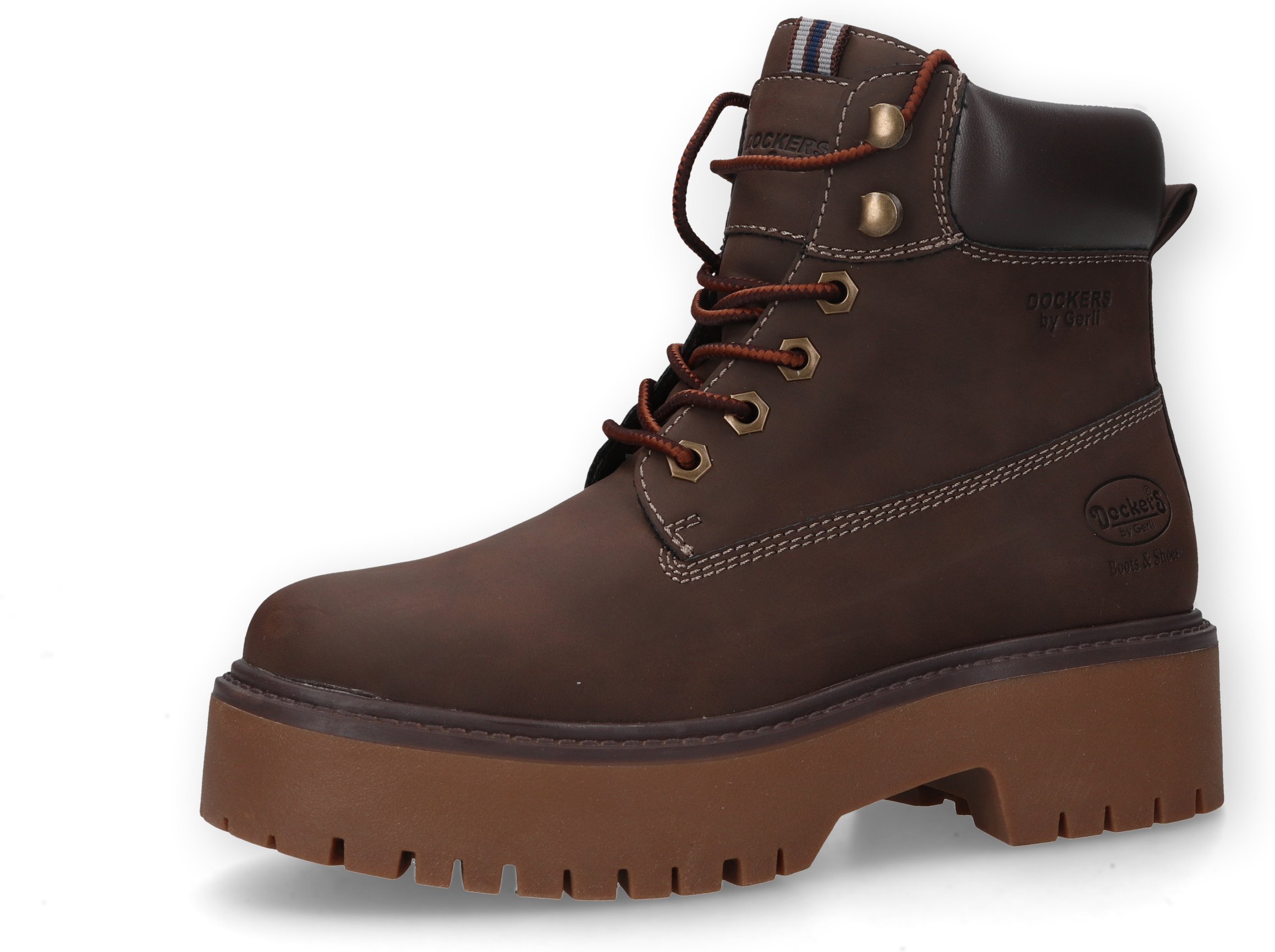 Schnürboots DOCKERS BY GERLI, Damen, Gr. 39, Textil, braun, Nubuklederimitat, Schuhe Schnürboots, Workerboots, Schnürstiefelette, Plateauboots mit Ziernähte