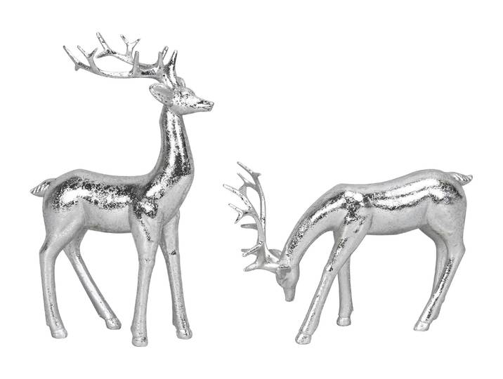 Weihnachtsfigur COCON Hirsch 2 Stück , silber (silberfarben), Hirsch, Polyresin, Dekofiguren, Weihnachtsfigur