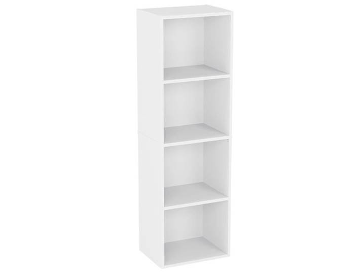 Bibliothèque Cube 4 Niveaux Bois Blanc – Modulable avec 4 Étages – Meuble Rangement pour Salon ou Bureau – Design Épuré Fonctionnel