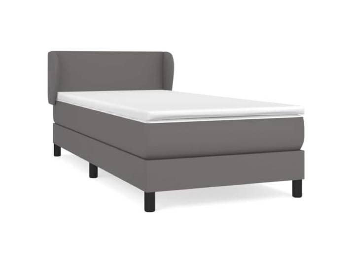 PUGYNBK Boxspringbett aus Kunstleder, Grau, 90 x 200 cm Verstellbares Kopfteil, Taschenfederkerne, mittlere Festigkeit, leicht zu reinigen