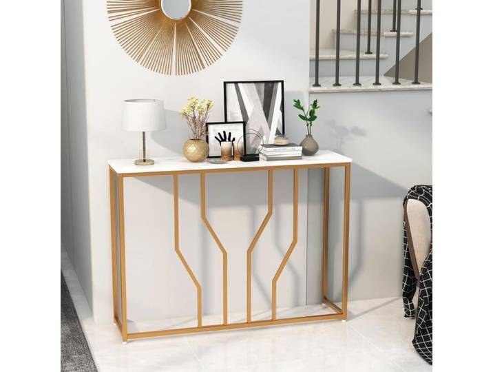 GIANTEX Console Meuble Entrée- Imprimée Marbre Doré- 110x 30x 80 CM- Table Console Scandinave pour Salon/Couloir- Cadre en Métal