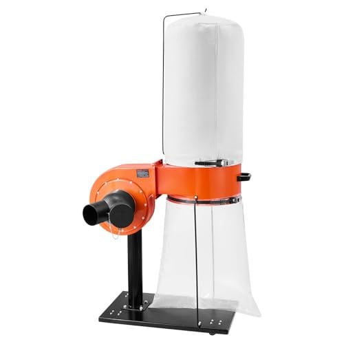 VEVOR Mobiele Stofafscheider met 1 HP Motor, Oranje Stofafzuigsysteem met 60 L Stofopvangzak en 2,5 Micron Filterprecisie voor Houtbewerking