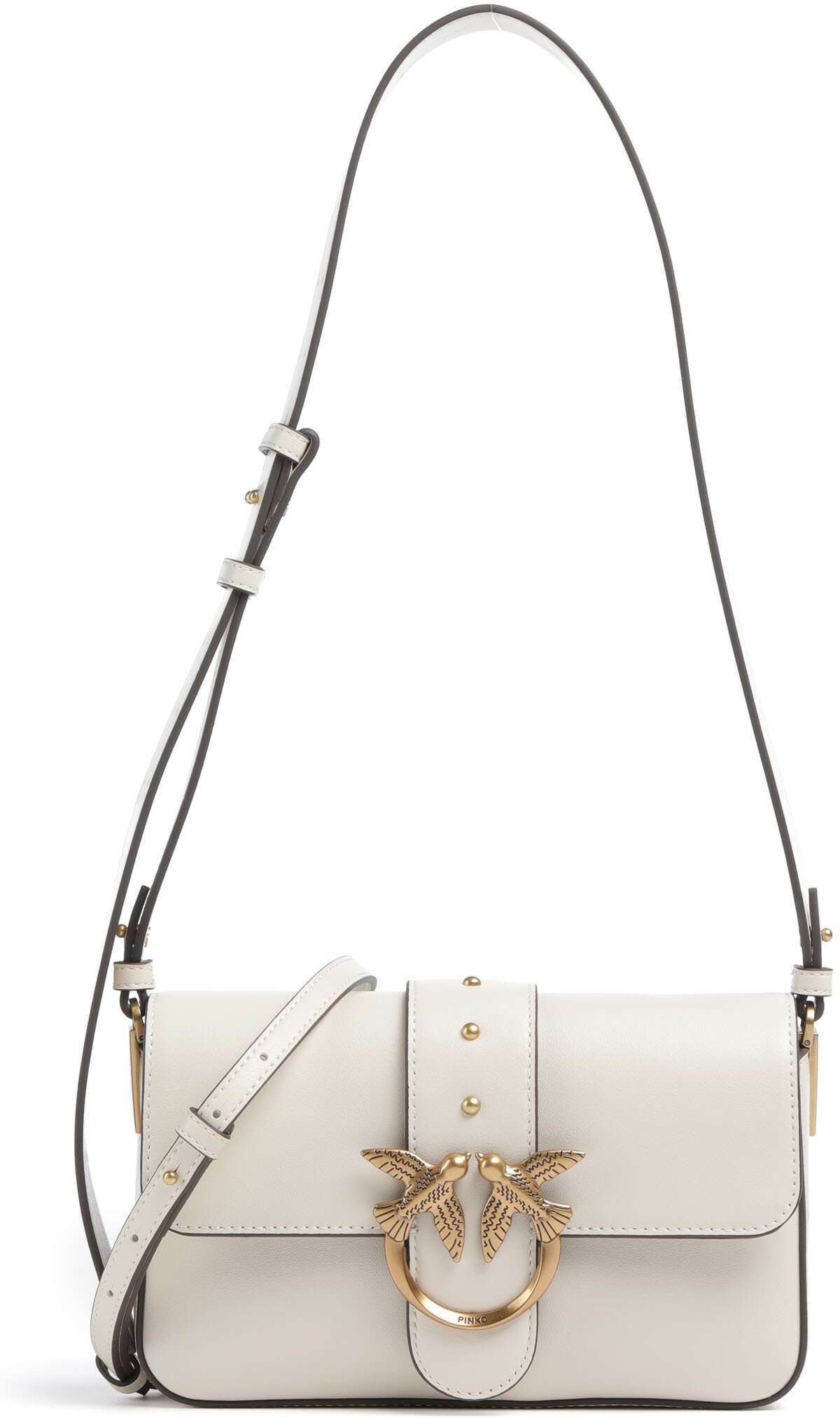 Pinko Love One Mini Slouchy Schultertasche aus Leder, weiß