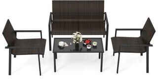 Costway 4 Pieces Patio Furniture Set with Heavy Duty Galvanized Metal Frame-Brown