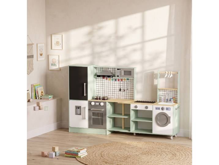 AIYAPLAY Cuisine Enfant Jouet Vert Clair 160x32x97,5cm Roulettes