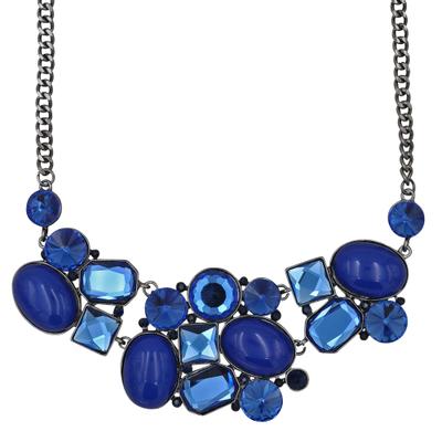 Collierkettchen STEUER "Metallcollier gewehrf. mit blauen Ziersteinen", grau (dunkelgrau), Halsketten, Damen, 57cm, Metall, L: 57, Collier Statementkette