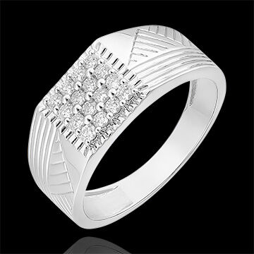 Edenly Ring DÃ¤mmerschein - Siegelring mit Gravuren - 18 Karat WeiÃŸgold und Di