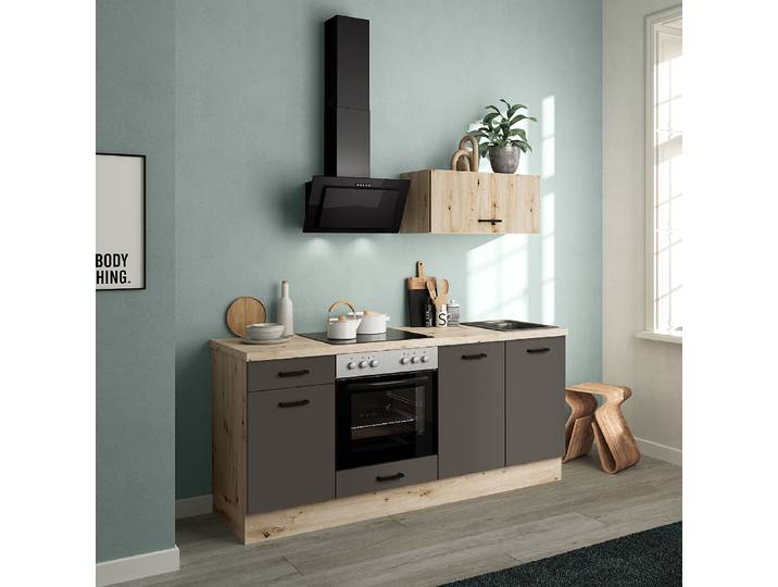 Küchenzeile Pado 195 cm 195 x 185 x 60cm Ausrichtung rechts Braun/Dunkelbraun ohne Elektrogeräte