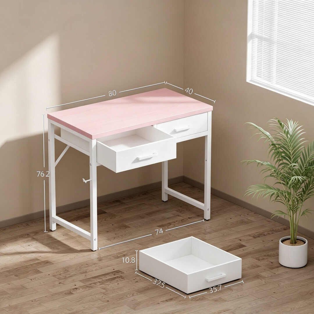 Rebrilliant MDF Steel Computer Desk Pink 76.2cm H X 80cm W X 40cm D
