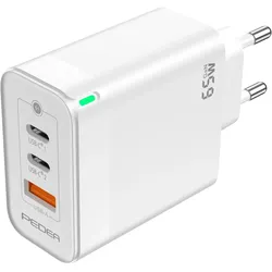Pedea Schnellladegerät „Triple“ 65W GaN USB-C (PD) USB-A, weiss (65 W, 3 Ports), USB Ladegerät, Weiss