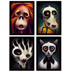 POSTER Set mit 4 Scheu Tier im T Burton Goth Stil A4 Schwarzer Rahmen